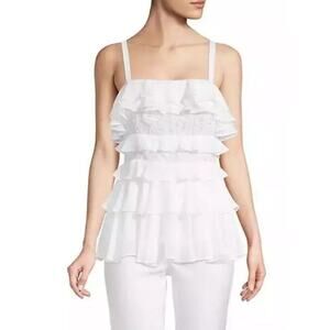 Lilly Pulitzer Olive Top Womens Size 12 Resort White Chiffon Ruffles NWT $168